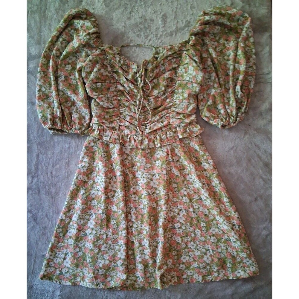 Lush Dress Tiered Ruffle Mini Small Multicolor Balloon Sleeve floral cottagecore